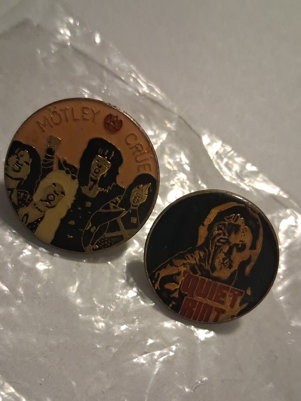 Vintage Motley Crue & Quiet Riot Enamel Pin Set - Black, Gold, Red